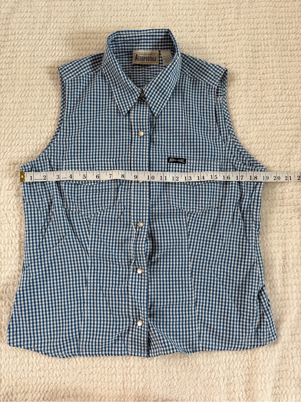 VTG Aeropostale Blue Gingham Sleeveless Button-Up Shirt